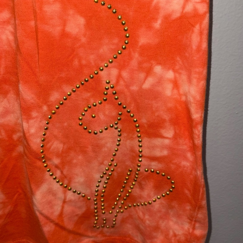 Baby Phat Y2K Orange Tie Dye Rhinestone Tee Size S 2000s McBling - Picture 3 of 5